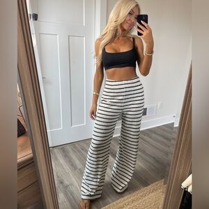Madden Girl Black & White Striped Wide-Leg Knit Pants